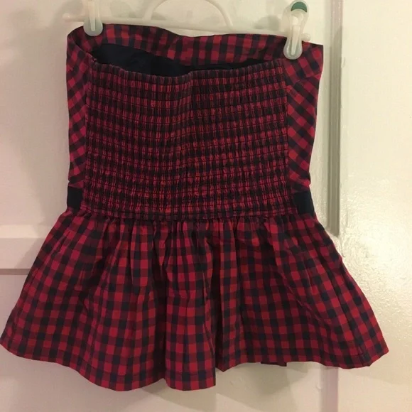 NWT Abercrombie holiday M Navy Red plaid top w bow - Picture 3 of 5